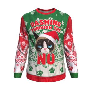 Dashing Through The No  Christmas Sweatshirt Gift Grumpy Cat ugly design