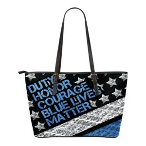 Blue Lives Matter Small Leather Tote Bag