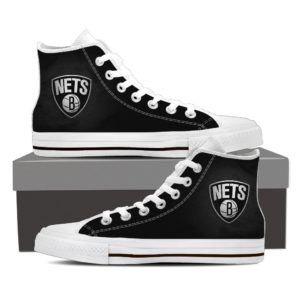 Brooklyn Nets High Top Black Canvas Shoes for Woman