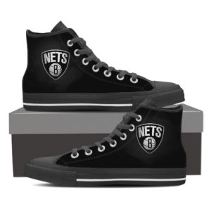 Brooklyn Nets High Top Black Canvas Shoes for Men