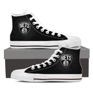 Brooklyn Nets High Top Black Canvas Shoes for Men