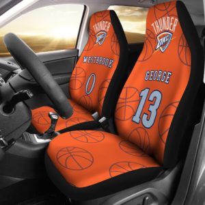 Oklahoma City Thunder orange pair of car seat Covers customizable