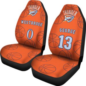 Oklahoma City Thunder orange pair of car seat Covers customizable